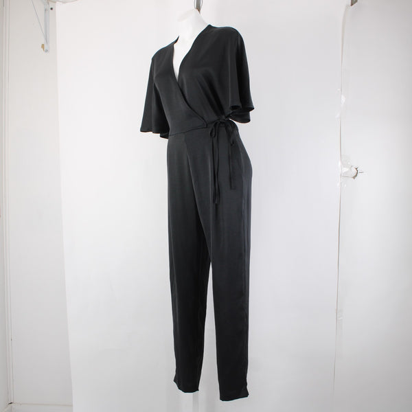 Strut Bolt Jumpsuit NEW $79 Riv Strut Sz L Black Satin 100% Polyester Jumpsuit