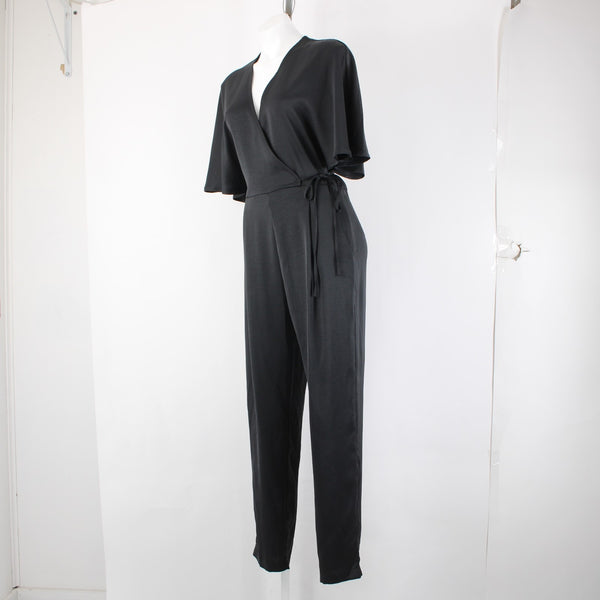 Strut Bolt Jumpsuit NEW $79 Riv Strut Sz L Black Satin 100% Polyester Jumpsuit