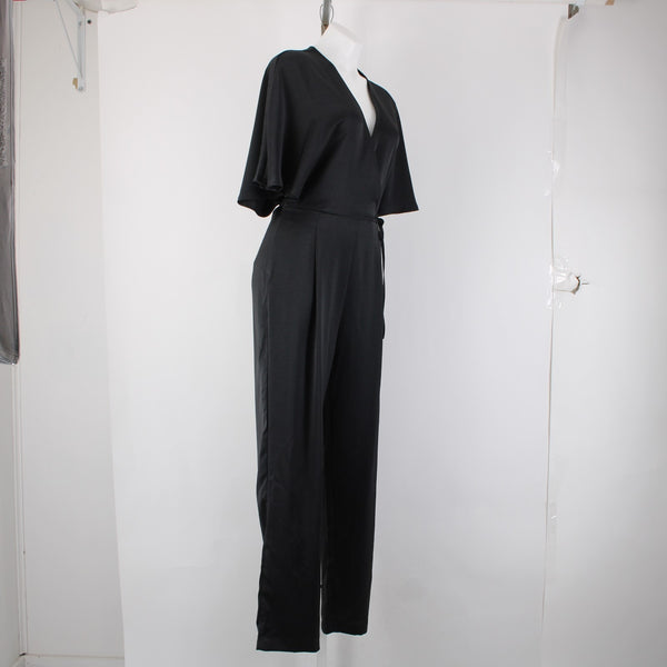 Strut Bolt Jumpsuit NEW $79 Riv Strut Sz L Black Satin 100% Polyester Jumpsuit