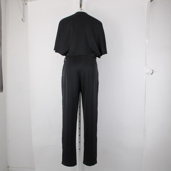 Strut Bolt Jumpsuit NEW $79 Riv Strut Sz L Black Satin 100% Polyester Jumpsuit