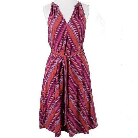 A New Day NEW $25 Sz XS Purple Orange Multi Stripe 2Pc Belt Woven Cotton Dress