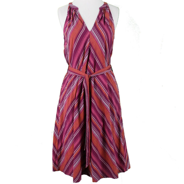 A New Day NEW $25 Sz XS Purple Orange Multi Stripe 2Pc Belt Woven Cotton Dress