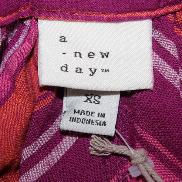 A New Day NEW $25 Sz XS Purple Orange Multi Stripe 2Pc Belt Woven Cotton Dress
