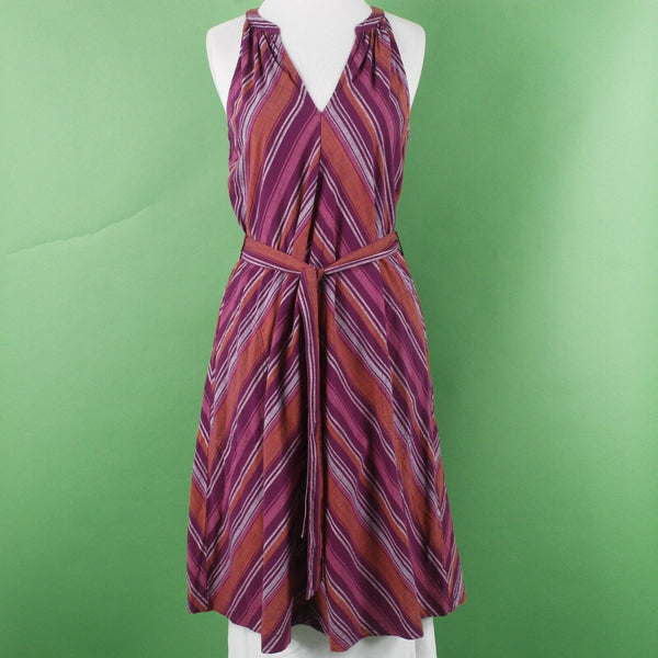 A New Day NEW $25 Sz XS Purple Orange Multi Stripe 2Pc Belt Woven Cotton Dress