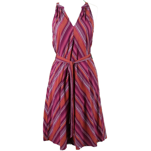 A New Day NEW $25 Sz XS Purple Orange Multi Stripe 2Pc Belt Woven Cotton Dress