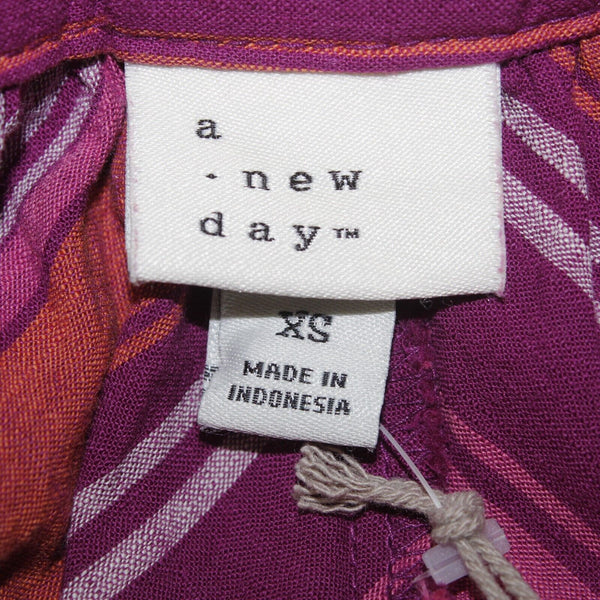 A New Day NEW $25 Sz XS Purple Orange Multi Stripe 2Pc Belt Woven Cotton Dress