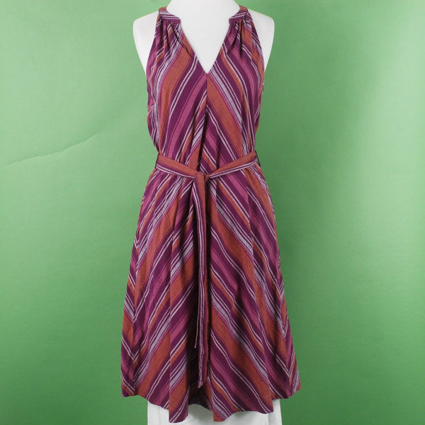 A New Day NEW $25 Sz XS Purple Orange Multi Stripe 2Pc Belt Woven Cotton Dress