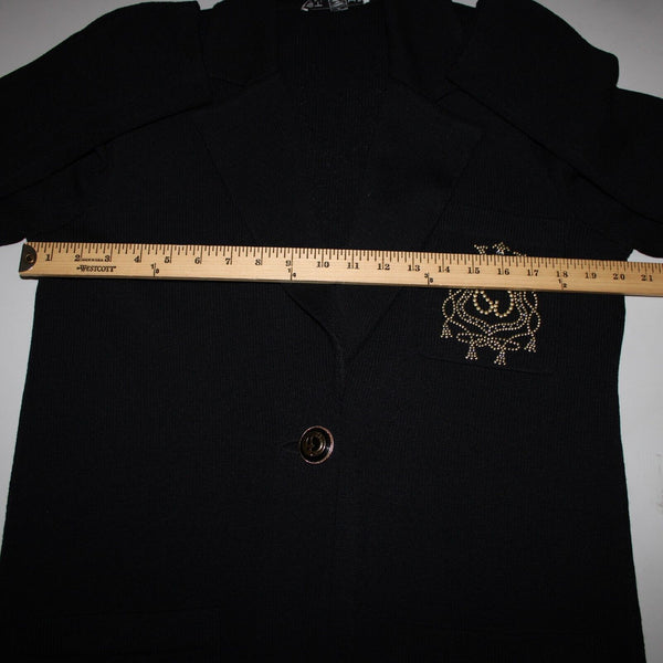 St John Sportswear Sz P Black Gold Collared Pockets Santana Knit Jacket