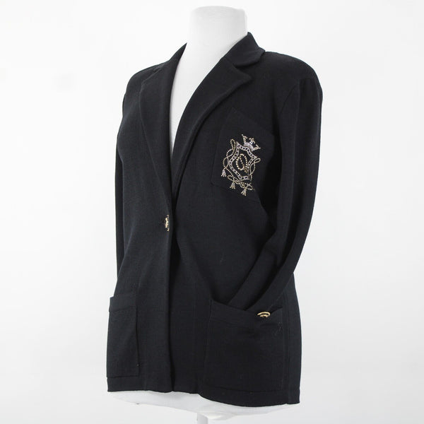 St John Sportswear Sz P Black Gold Collared Pockets Santana Knit Jacket