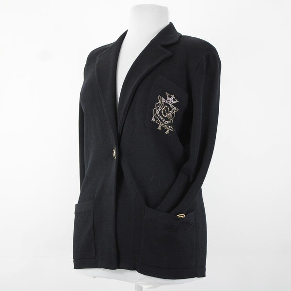 St John Sportswear Sz P Black Gold Collared Pockets Santana Knit Jacket