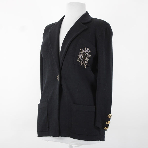 St John Sportswear Sz P Black Gold Collared Pockets Santana Knit Jacket