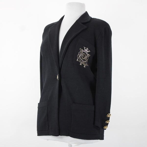 St John Sportswear Sz P Black Gold Collared Pockets Santana Knit Jacket