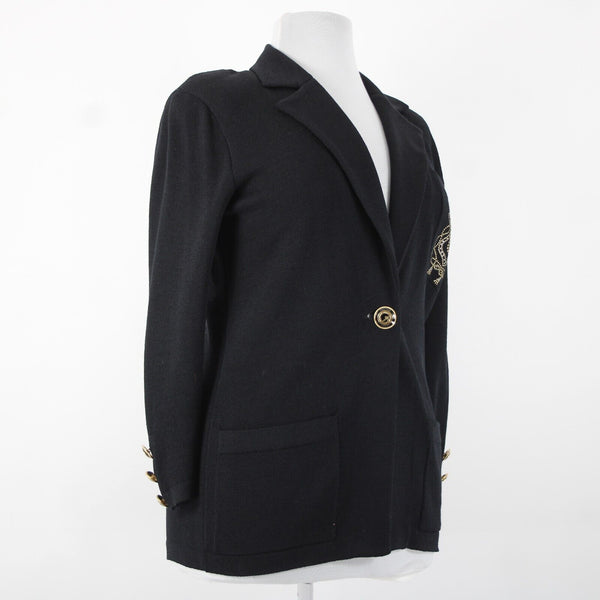 St John Sportswear Sz P Black Gold Collared Pockets Santana Knit Jacket