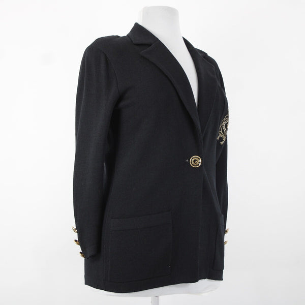 St John Sportswear Sz P Black Gold Collared Pockets Santana Knit Jacket