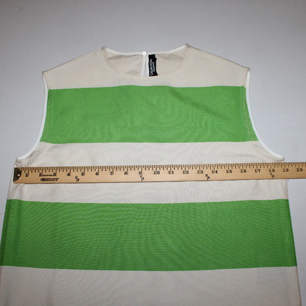 Calvin Klein Couture Top Sz 6 Green Beige Striped Sleeveless 100% Silk Top