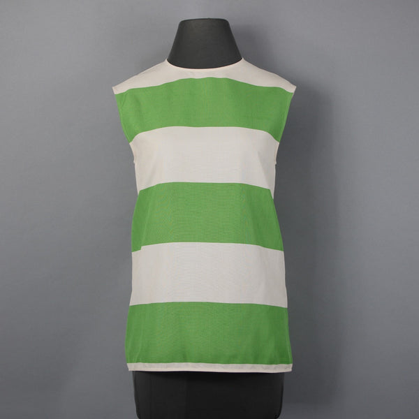 Calvin Klein Couture Top Sz 6 Green Beige Striped Sleeveless 100% Silk Top