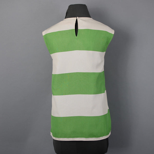 Calvin Klein Couture Top Sz 6 Green Beige Striped Sleeveless 100% Silk Top