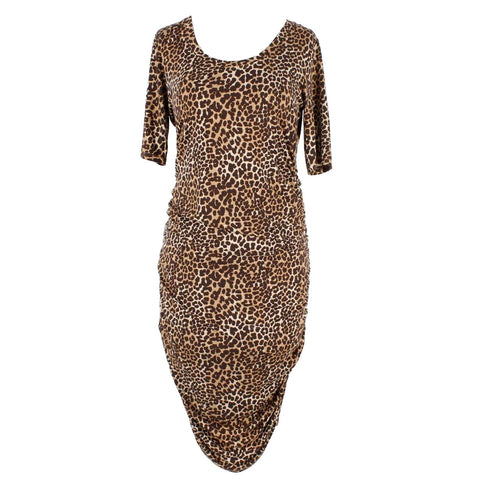 Motherhood Maternity NEW Sz S Brown Animal Ruched Sides Rayon Blend Dress