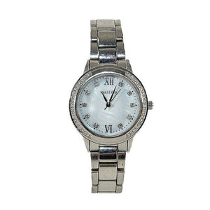 Valletta Sz To 7 Silvertone Rhinestone Detail Mother of Pearl Wrist Watch