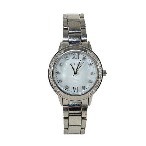 Valletta Sz To 7 Silvertone Rhinestone Detail Mother of Pearl Wrist Watch