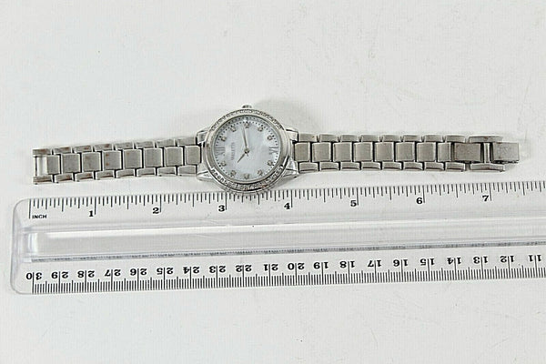 Valletta Sz To 7 Silvertone Rhinestone Detail Mother of Pearl Wrist Watch