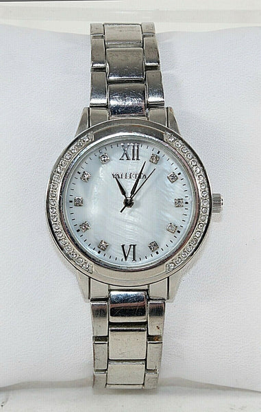 Valletta Sz To 7 Silvertone Rhinestone Detail Mother of Pearl Wrist Watch
