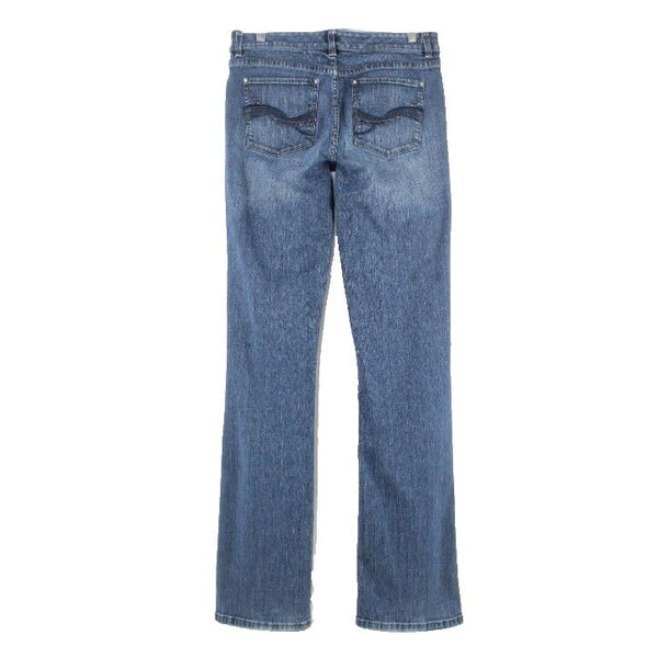 White House Boot Leg Sz 8 x 35 Blue Denim Cotton Blend Embroidered Contour Jeans