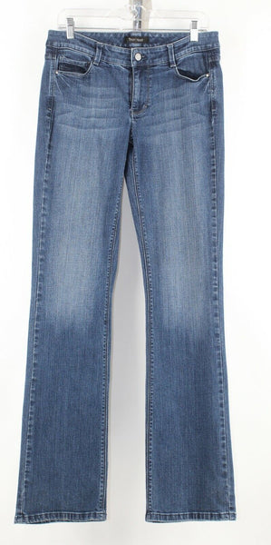 White House Boot Leg Sz 8 x 35 Blue Denim Cotton Blend Embroidered Contour Jeans