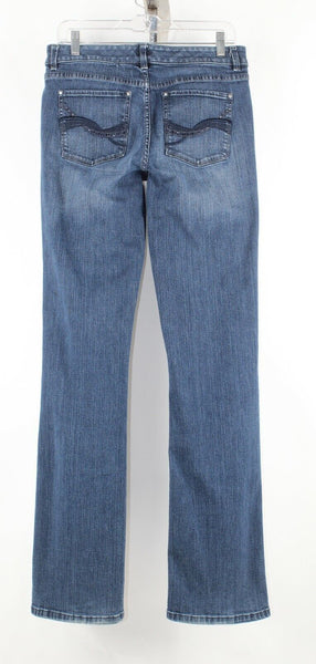 White House Boot Leg Sz 8 x 35 Blue Denim Cotton Blend Embroidered Contour Jeans