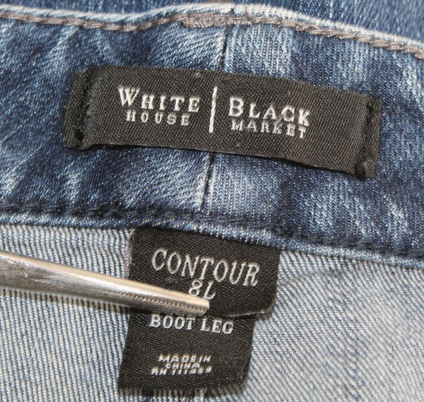 White House Boot Leg Sz 8 x 35 Blue Denim Cotton Blend Embroidered Contour Jeans