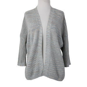 Pure Jill Sz XS Aqua Blue Tan Multi Crochet Knit Cotton Blend Cardigan Sweater