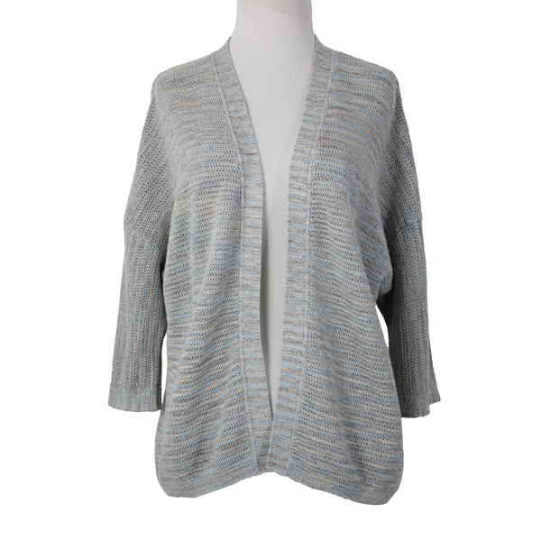 Pure Jill Sz XS Aqua Blue Tan Multi Crochet Knit Cotton Blend Cardigan Sweater
