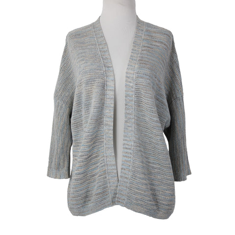 Pure Jill Sz XS Aqua Blue Tan Multi Crochet Knit Cotton Blend Cardigan Sweater