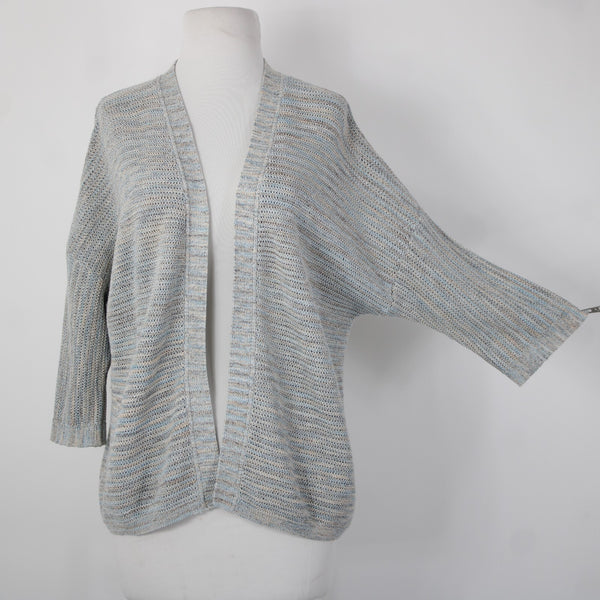 Pure Jill Sz XS Aqua Blue Tan Multi Crochet Knit Cotton Blend Cardigan Sweater