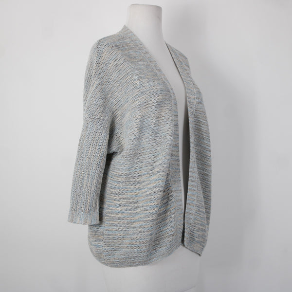 Pure Jill Sz XS Aqua Blue Tan Multi Crochet Knit Cotton Blend Cardigan Sweater