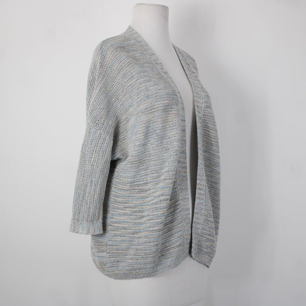 Pure Jill Sz XS Aqua Blue Tan Multi Crochet Knit Cotton Blend Cardigan Sweater