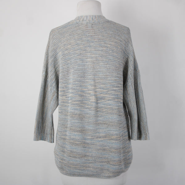Pure Jill Sz XS Aqua Blue Tan Multi Crochet Knit Cotton Blend Cardigan Sweater