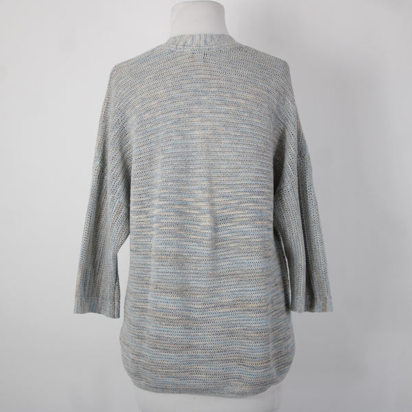 Pure Jill Sz XS Aqua Blue Tan Multi Crochet Knit Cotton Blend Cardigan Sweater