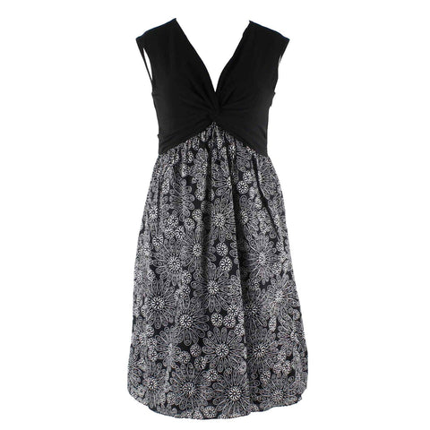 London Times Sz 10 Black White Twist Front Lined Cotton Poly Blend Dress