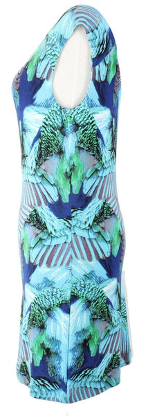 Tart Sz XS Blue Green Multi Modern Tropical Print Modal Blend Bodycon Dress