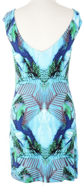 Tart Sz XS Blue Green Multi Modern Tropical Print Modal Blend Bodycon Dress
