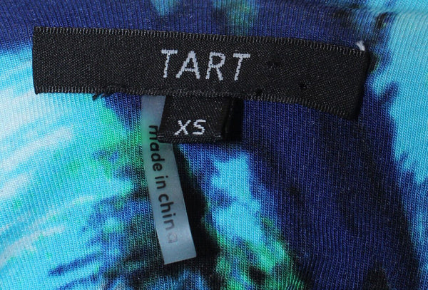 Tart Sz XS Blue Green Multi Modern Tropical Print Modal Blend Bodycon Dress