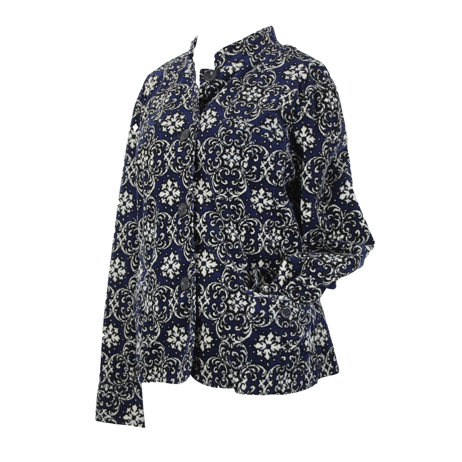 Charter Club Sz L Navy Cream Black Fine Wale Cotton Blend Corduroy Button Jacket