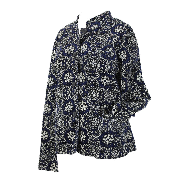 Charter Club Sz L Navy Cream Black Fine Wale Cotton Blend Corduroy Button Jacket