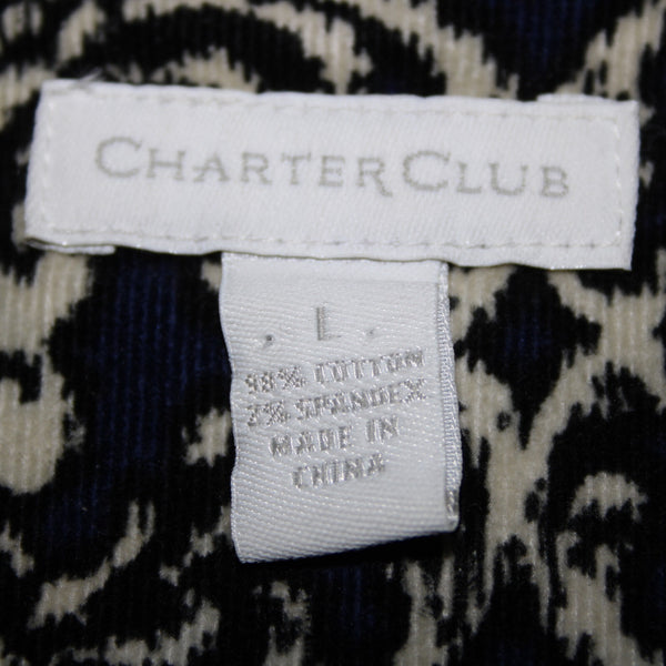 Charter Club Sz L Navy Cream Black Fine Wale Cotton Blend Corduroy Button Jacket