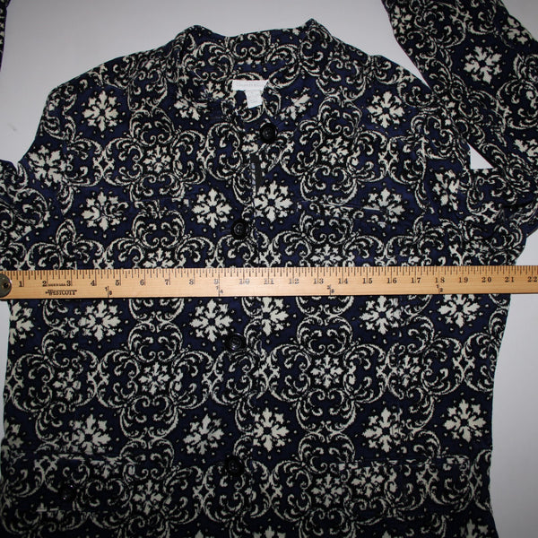 Charter Club Sz L Navy Cream Black Fine Wale Cotton Blend Corduroy Button Jacket