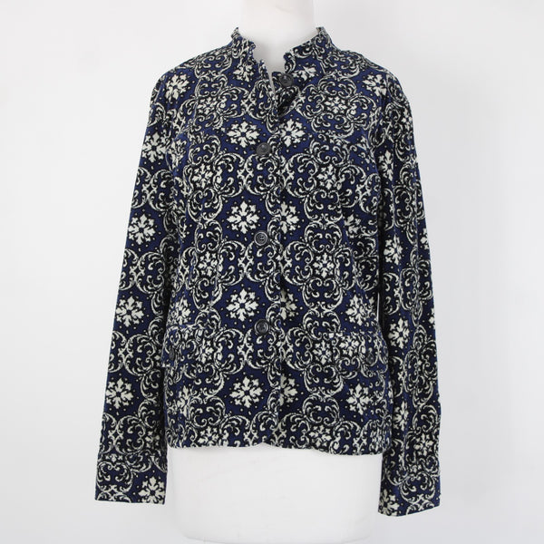 Charter Club Sz L Navy Cream Black Fine Wale Cotton Blend Corduroy Button Jacket