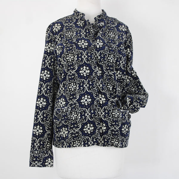 Charter Club Sz L Navy Cream Black Fine Wale Cotton Blend Corduroy Button Jacket