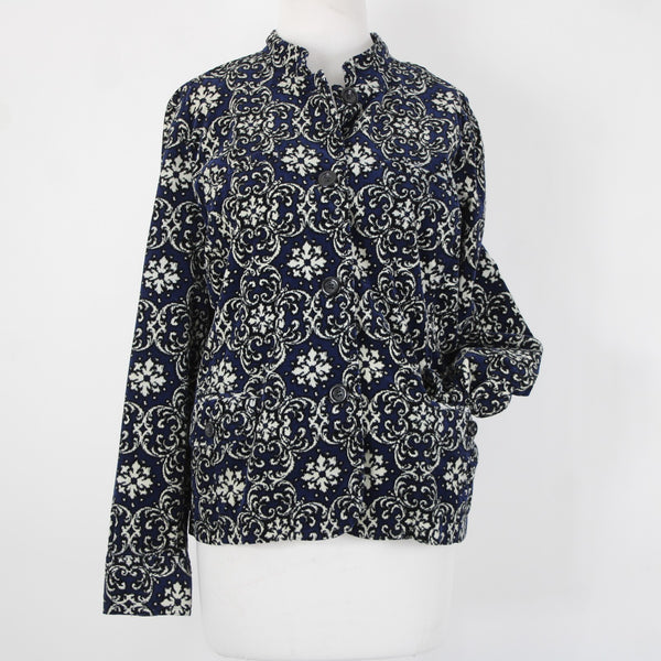 Charter Club Sz L Navy Cream Black Fine Wale Cotton Blend Corduroy Button Jacket