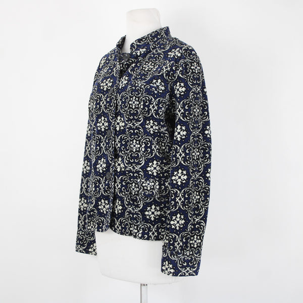 Charter Club Sz L Navy Cream Black Fine Wale Cotton Blend Corduroy Button Jacket